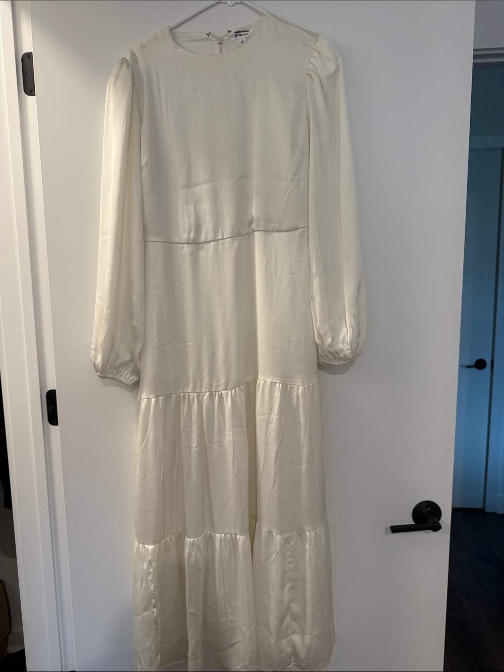 Long Cream Tiered Maxi Dress with Puff Long Sleeves
